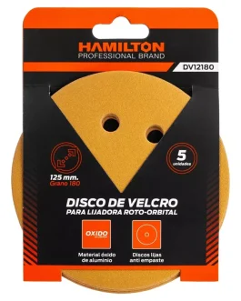 Disco de Lija Con Velcro 125mm Por 5 Unidades Grano 180 DV12180 HAMILTON
